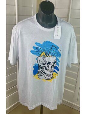 Robert Graham Tiki Skull Graphic 100% Cotton White T-Shirt, Men Medium - NWT $98